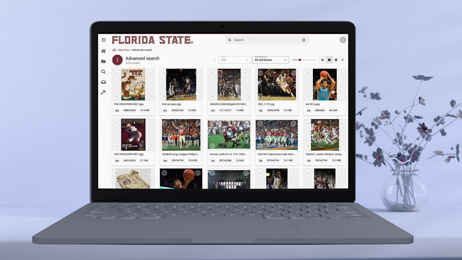 Digital asset management system organizing collegiate sports photos, videos and game-day media content