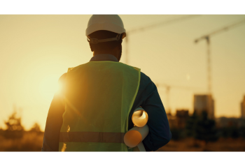 Construction site image representing DAM for construction and a digital asset management system for project photos, documents, brand assets and marketing materials