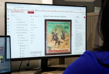 NetX DAM interface displaying a historical Levi Strauss catalog with metadata and collection navigation
