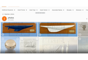 NetX DAM search results showing archival sailboat photographs in a gallery view