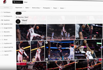 NetX DAM search results displaying professional basketball photography in a centralized content library