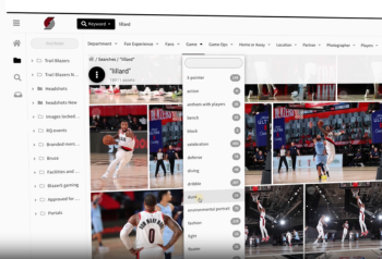 NetX DAM displaying professional sports photography organized with searchable athlete, game and season metadata