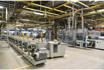 Manufacturing production line representing a digital asset management system for managing product images, technical documents, sales materials and brand assets