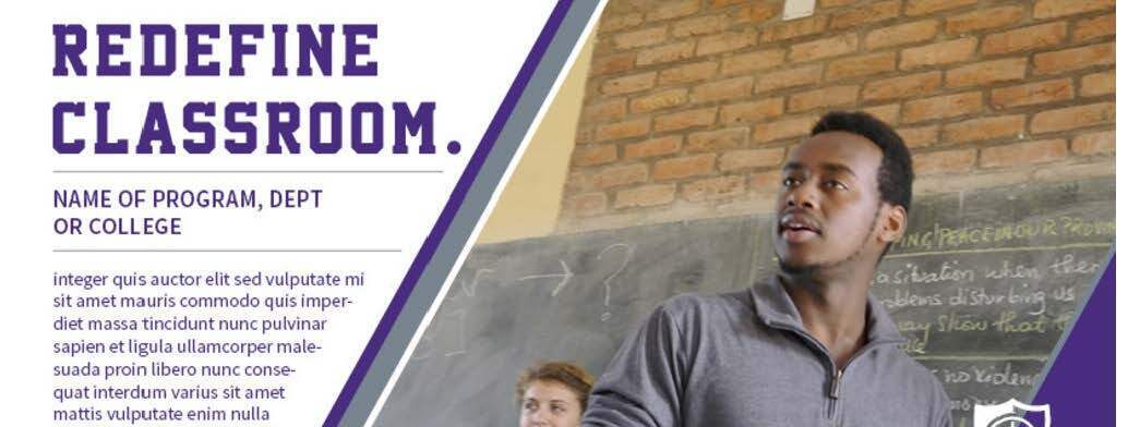 University of Central Arkansas branded marketing template featuring a student in a classroom, illustrating NetX AdBuilder