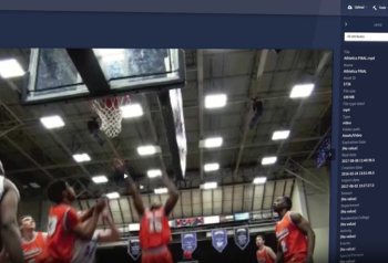 NetX DAM screenshot showing a basketball video asset, representing video asset management for collegiate athletics highlights, interviews and sports media files