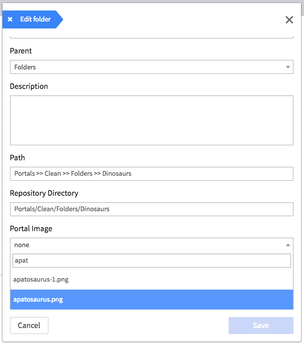 NetX digital asset management software interface for selecting a representative image for a Brand Portal folder. 