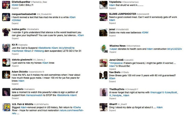 Screenshot of social media posts using the hashtag #DAM, showing conversations about different meanings of the term