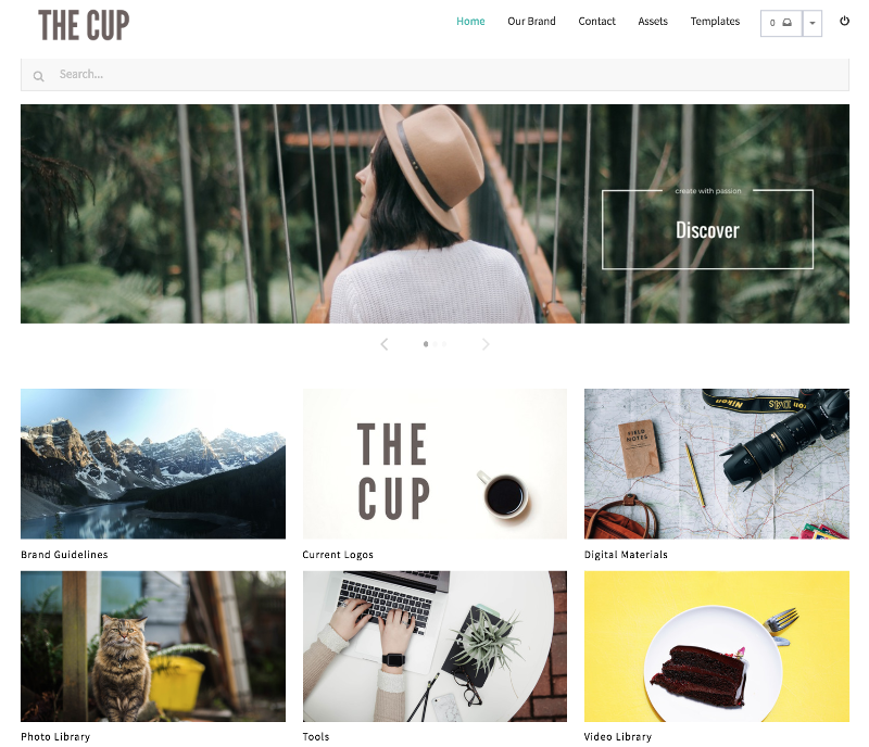 NetX Portal interface displaying a customizable homepage banner and organized sections for brand guidelines, logos, and digital materials.